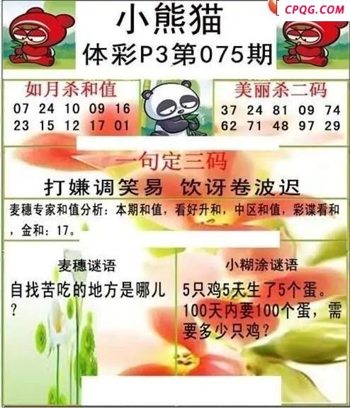 小熊猫2025075期体彩P3图谜