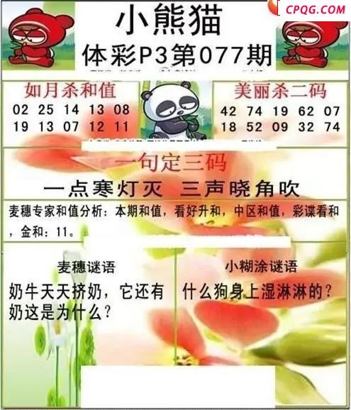 小熊猫2025077期体彩P3图谜