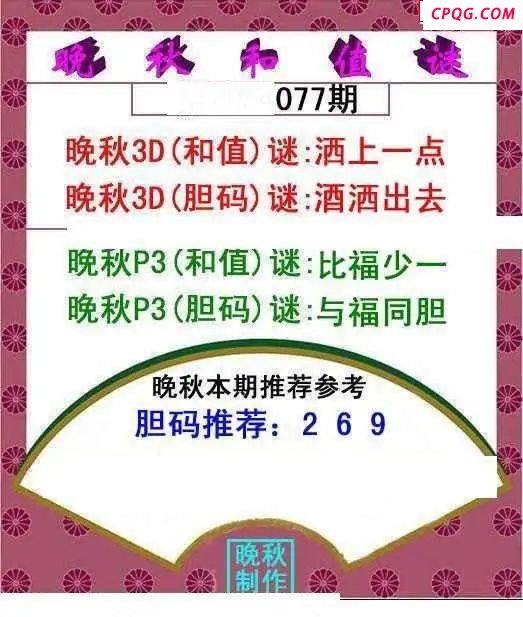 晚秋和值谜2025077期3d图谜  