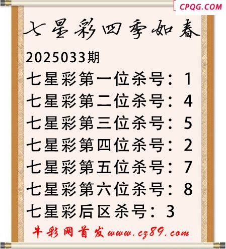 七星彩2025年033期四季如春杀号图谜 