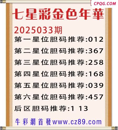 七星彩2025年033期金色年华胆码图谜 