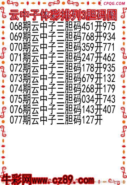 25年077期云中子体彩排列3胆码图