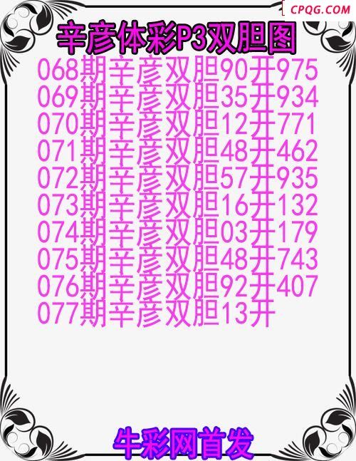 25年077期辛彦体彩P3双胆图