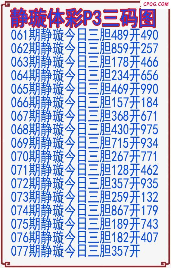25年077期静璇体彩P3三码图