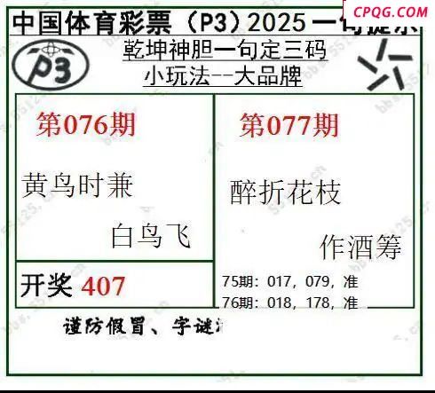 乾坤一句定三码25年077期P3图谜