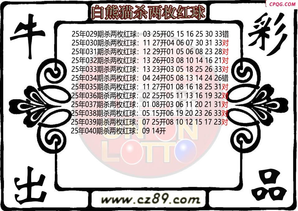 双色球040期白熊猫杀两枚红球图迷
