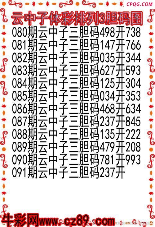 25年091期云中子体彩排列3胆码图