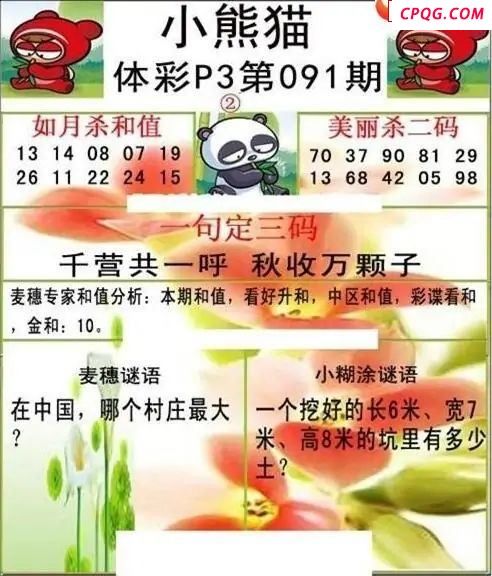 小熊猫2025091期体彩P3图谜