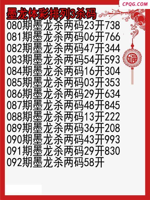 25年092期墨龙体彩排列3杀码图