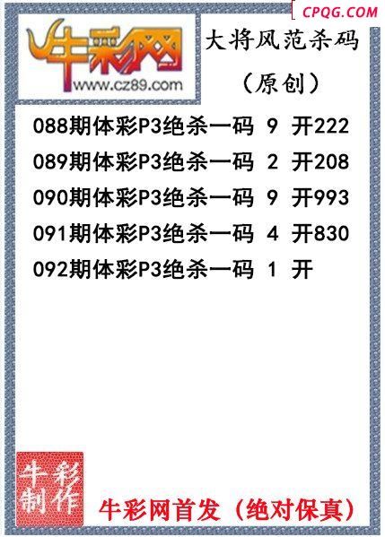 大将风范杀码092期体彩p3图谜（原创）