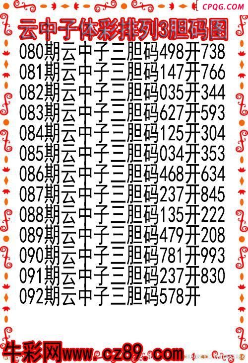 25年092期云中子体彩排列3胆码图