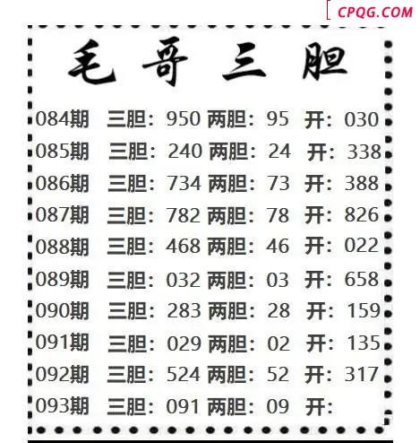 毛哥三胆2025093期3d图谜