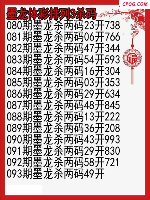 25年093期墨龙体彩排列3杀码图
