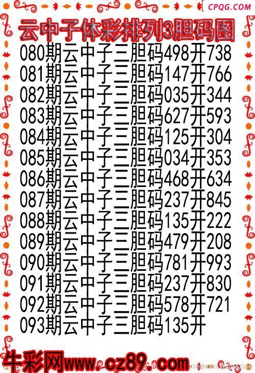 25年093期云中子体彩排列3胆码图