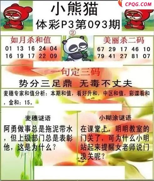 小熊猫2025093期体彩P3图谜