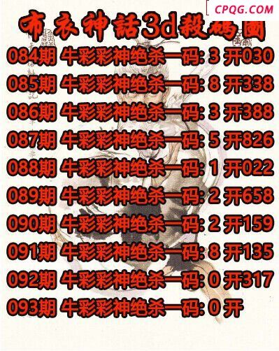 布衣神话杀码2025093期3d图谜（原创）