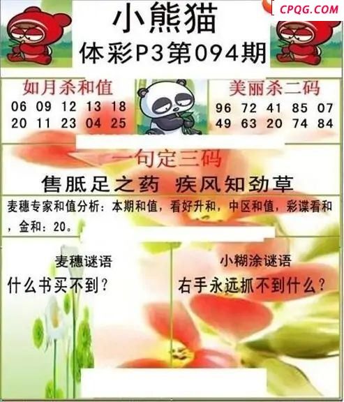 小熊猫2025094期体彩P3图谜