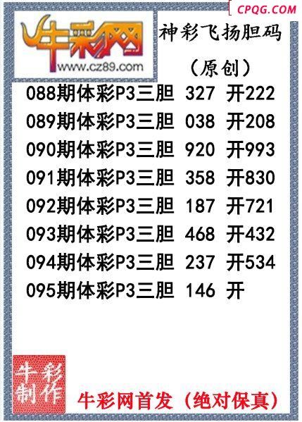 神彩飞扬三胆095期体彩P3图谜（原创）