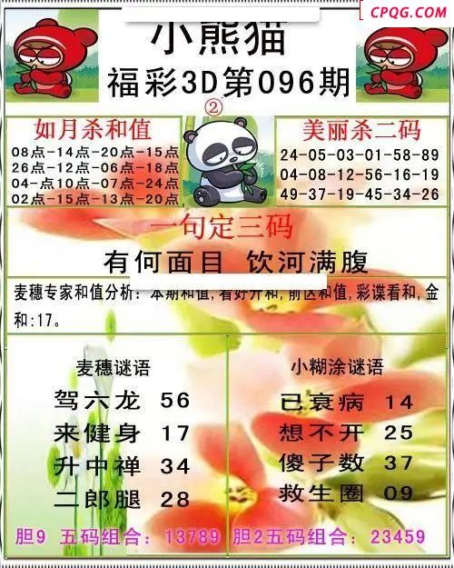 小熊猫彩报2025096期3d图谜             