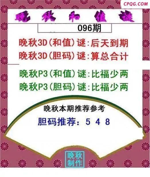 晚秋和值谜2025096期3d图谜  