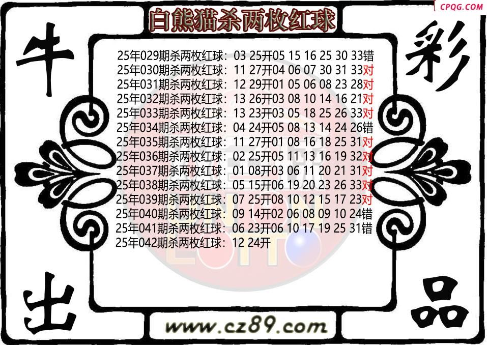 双色球042期白熊猫杀两枚红球图迷