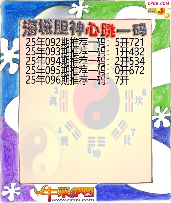 海城胆神心跳一码096期体彩P3图谜