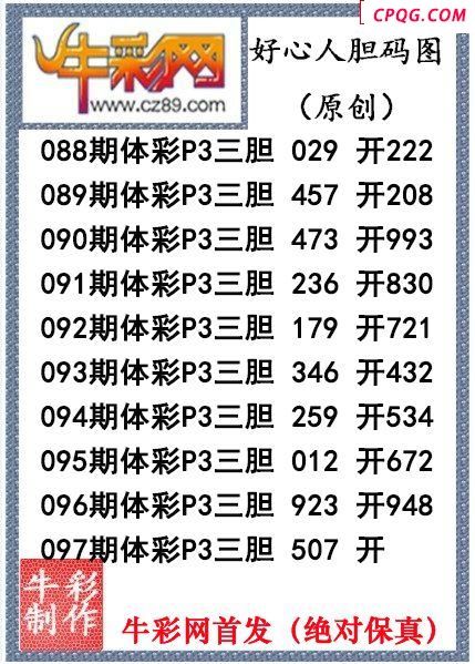 好心人送胆097期体彩p3图谜（原创）