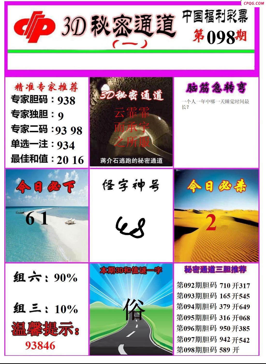 秘密通道2025098期3d图谜