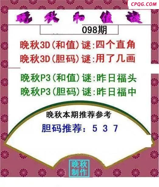 晚秋和值谜2025098期3d图谜  