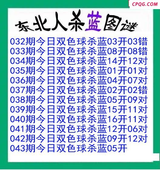 东北人杀蓝球043期双色球图谜