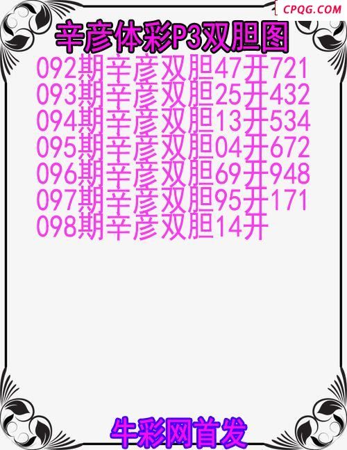 25年098期辛彦体彩P3双胆图