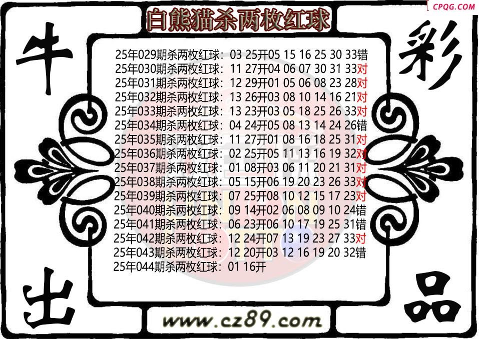 双色球044期白熊猫杀两枚红球图迷