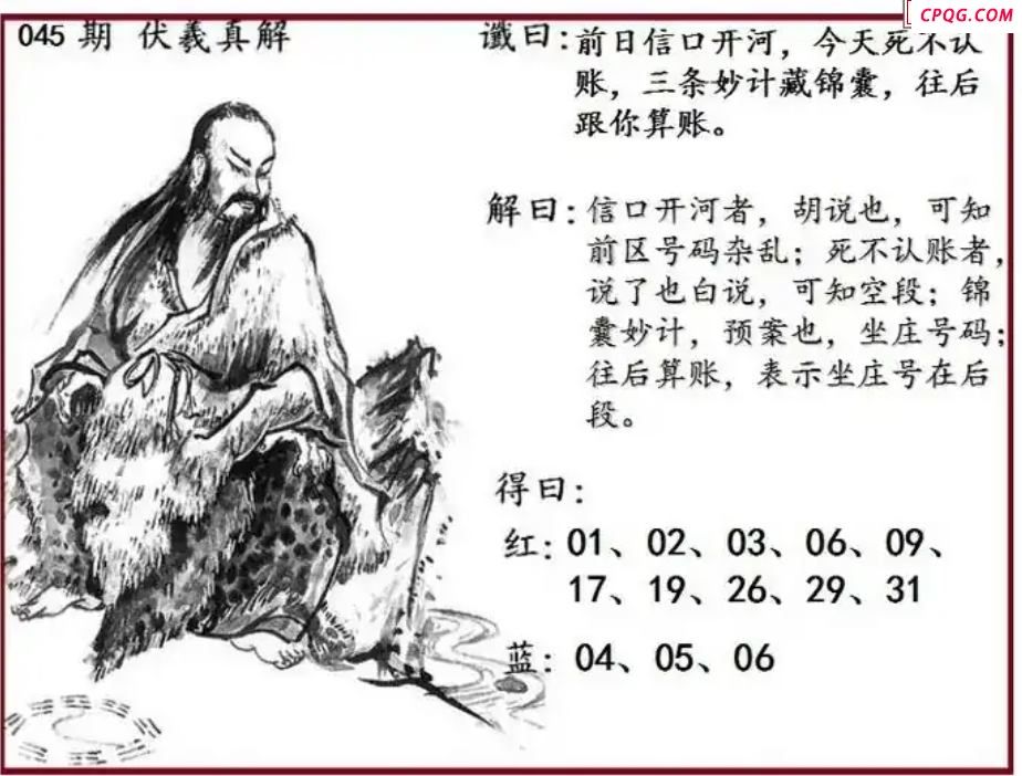 双色球2025年图迷045期 伏羲真解图