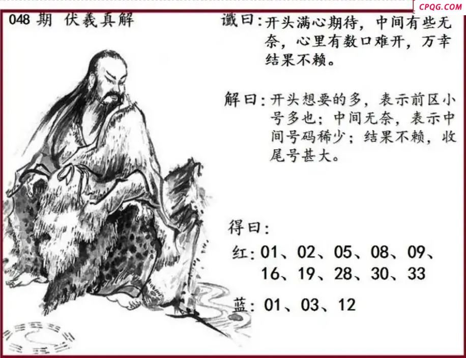 双色球2025年图迷048期 伏羲真解图