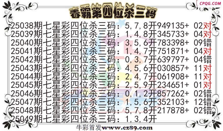七星彩2025049期毒霸第四位杀三码图迷