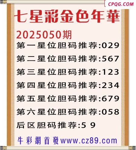 七星彩2025年050期金色年华胆码图谜 
