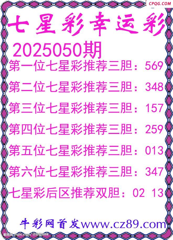 七星彩2025050期幸运彩三胆图谜