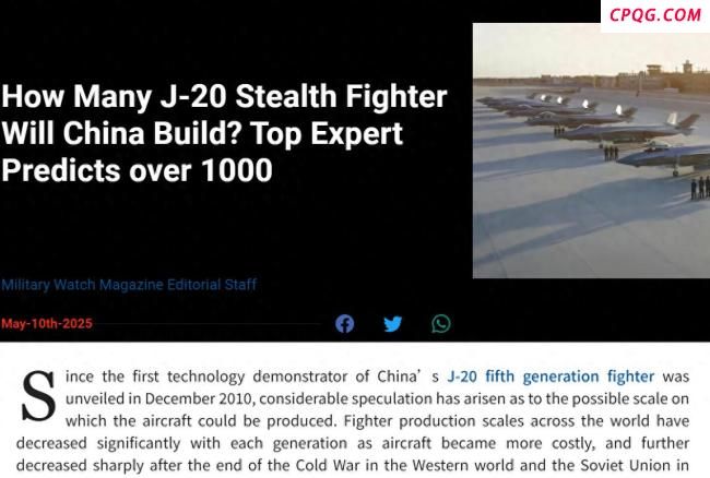 美媒称歼-20产量将超1000架