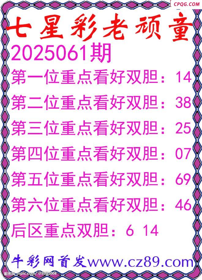七星彩2025061期老顽童双胆图谜