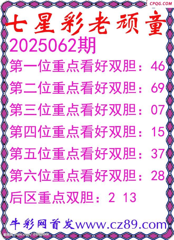 七星彩2025062期老顽童双胆图谜