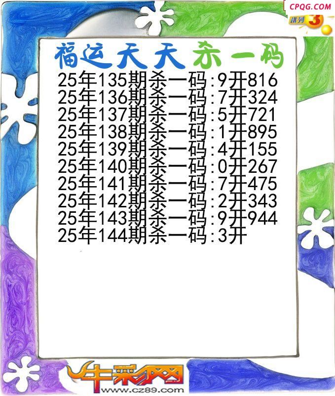 福运天天杀一码144期体彩P3图谜