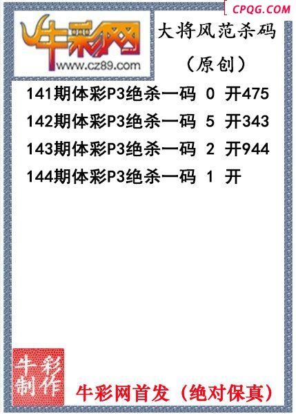 大将风范杀码144期体彩p3图谜（原创）