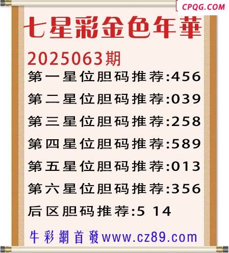 七星彩2025年063期金色年华胆码图谜 