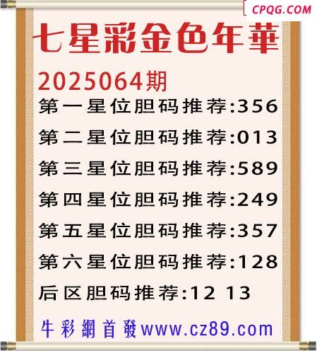 七星彩2025年064期金色年华胆码图谜 