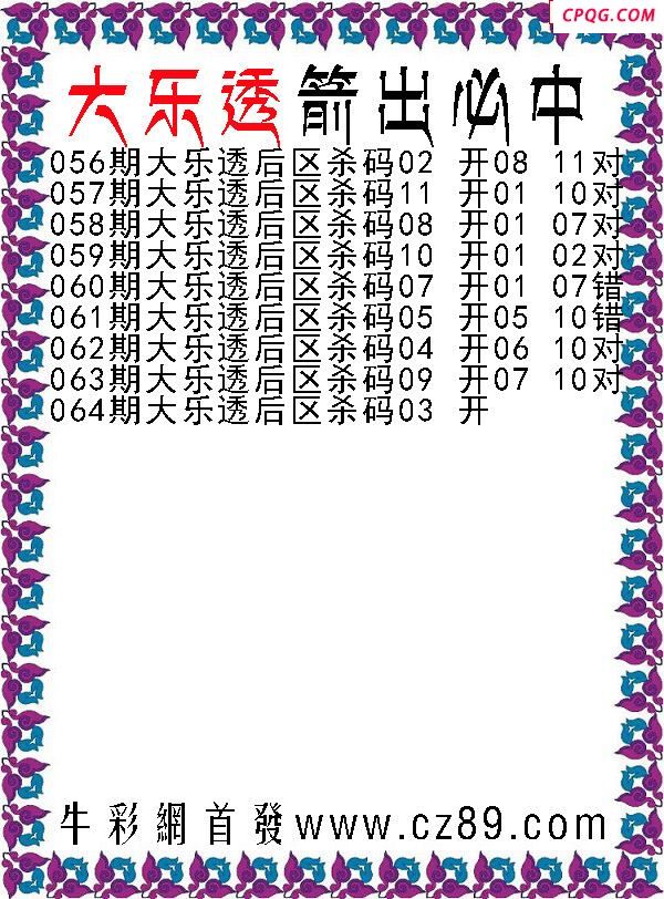 大乐透2025064期箭出必中后区杀号图谜