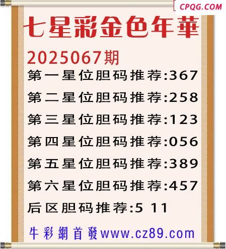 七星彩2025年067期金色年华胆码图谜 