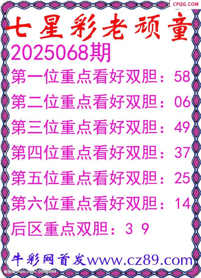 七星彩2025068期老顽童双胆图谜