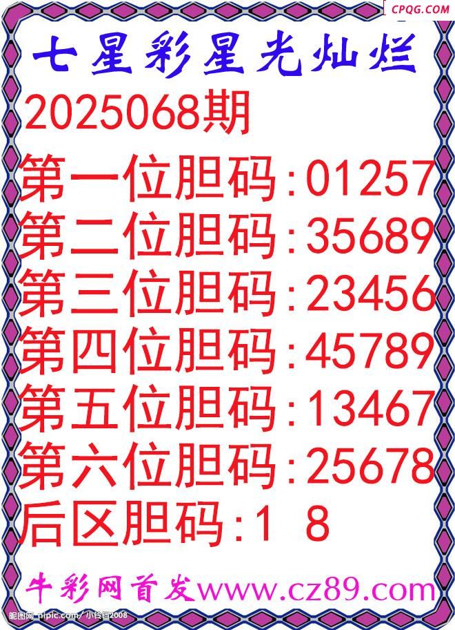 七星彩2025068期星光灿烂五码图谜