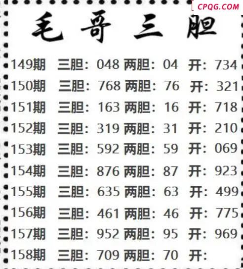 毛哥三胆2025158期3d图谜