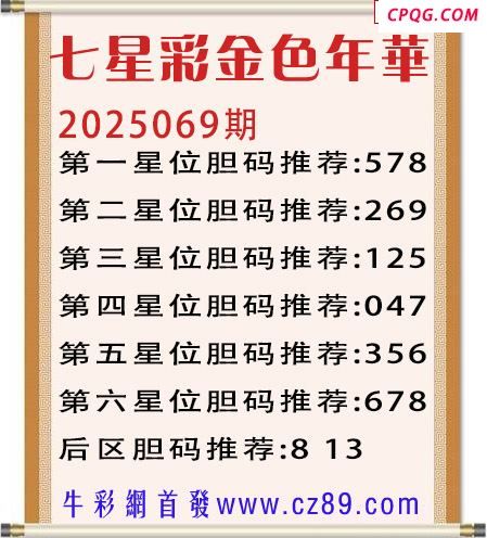 七星彩2025年069期金色年华胆码图谜 